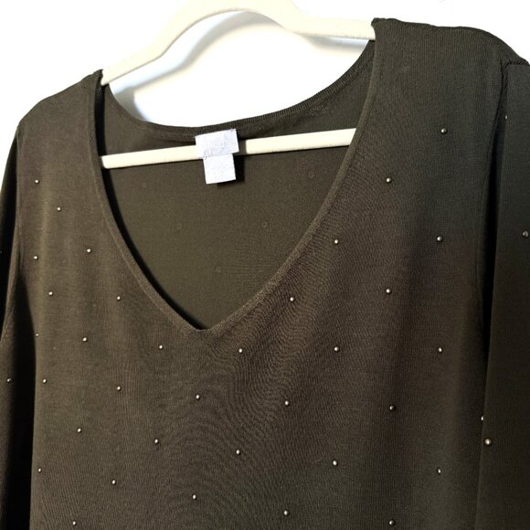 CHICO"S Sweater Women's knitted dark green long sleeve cardigan size 2 - Picture 11 of 14